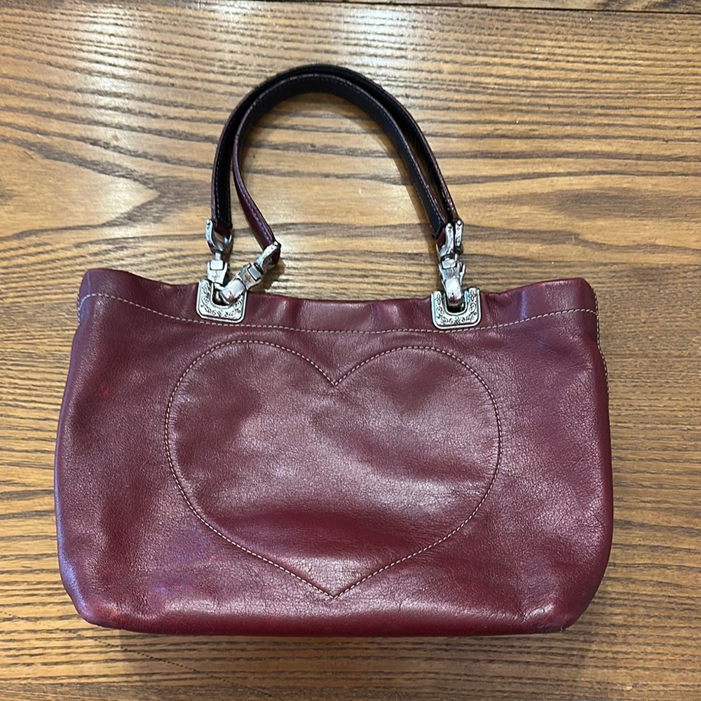 Brighton Jodi Reversible Wine Leather and Romantic French Toile Canvas Mini Bag